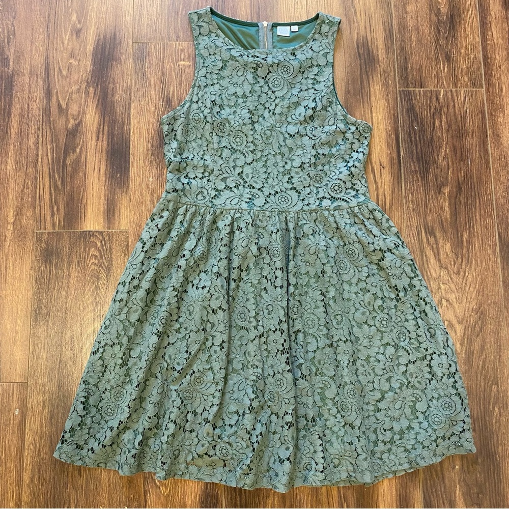 green lace dress high neck sleeveless - Picture 5 of 11